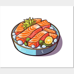 Savoring every bite of this delicious Japanese salmon fillet sashimi on ice Posters and Art